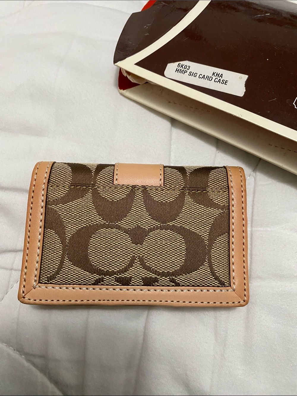Coach Brown Signature Canvas Trifold Wallet with Tan Leather Trim - Picture 4 of 6